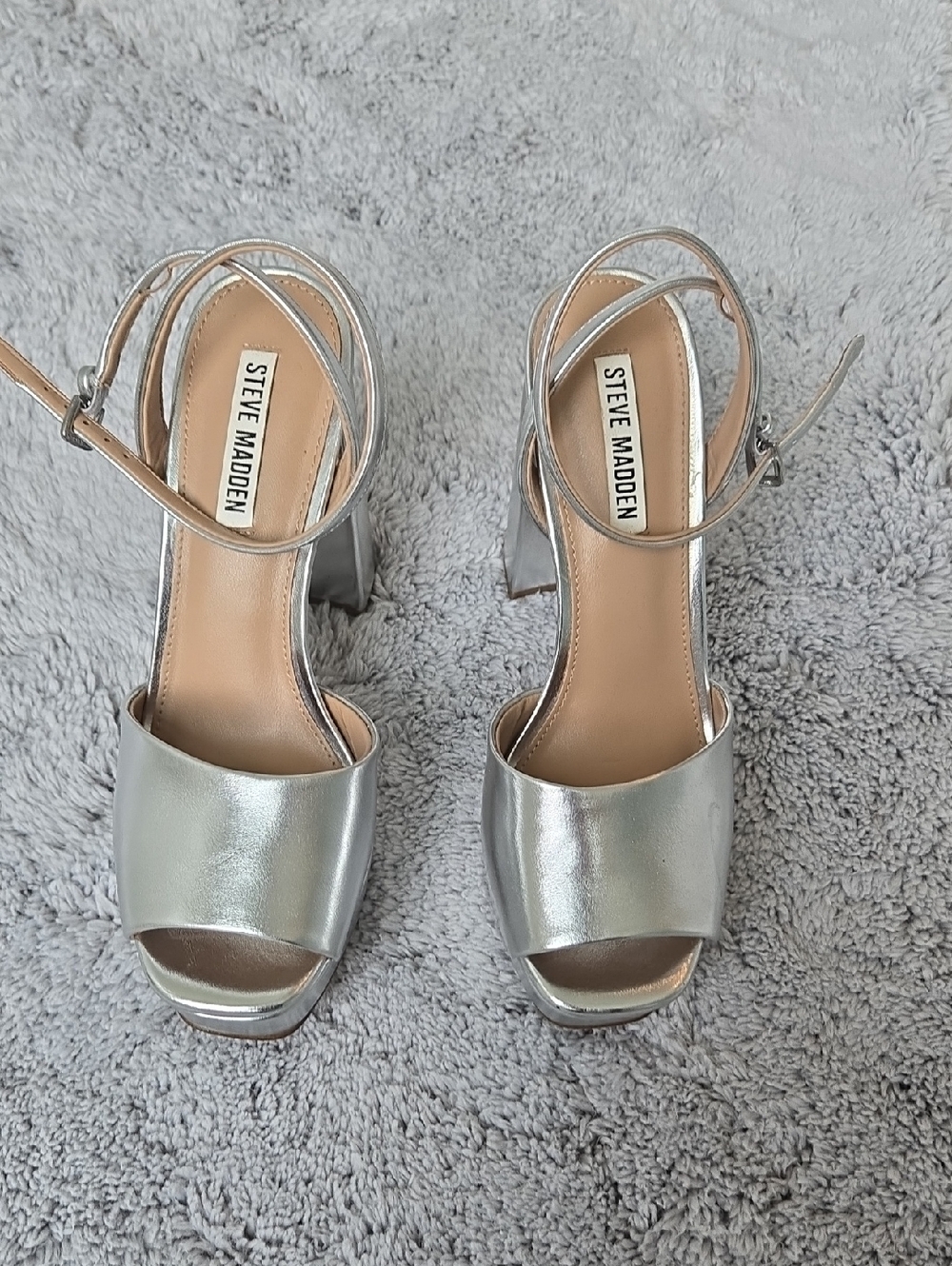 Steve Madden Metallic Silver Block Heel Sandals